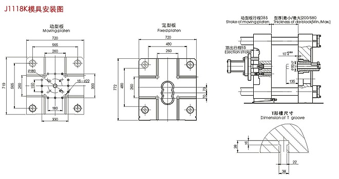 J1118K型(180噸)1800千牛臥式冷室壓鑄機基礎安裝圖